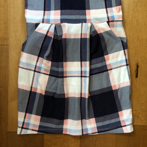 H&M Girls 8-10 Blue and Pink Plaid Pleated Shift Dress Pockets Academic School - Picture 4 of 8